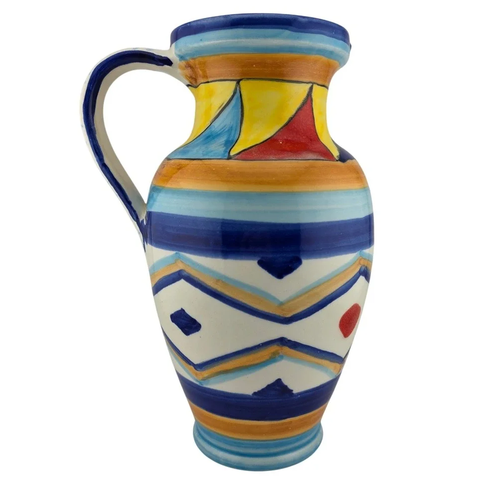 Pier 1 Imports Italian Hand Painted Ceramic Pitcher‎ Vase Made in Italy